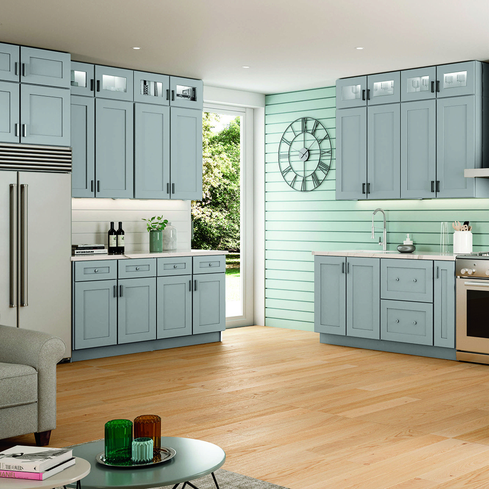 Multifunctional Grey Shaker Cabinets Design Low Prices Modern Solid Wood Home Furniture Modular Kitchen Cabinets American Style