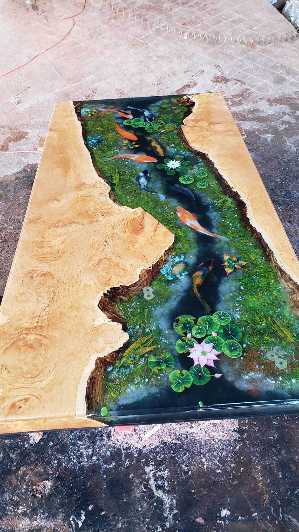 Best selling epoxy resin table - natural live edge solid saman wood -  high quality epoxy wood table