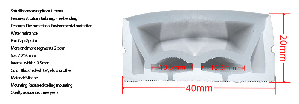 led linear silicone light with card slot embedded neon light slot 40*20mm flexible flexible waterproof silicone sleeve