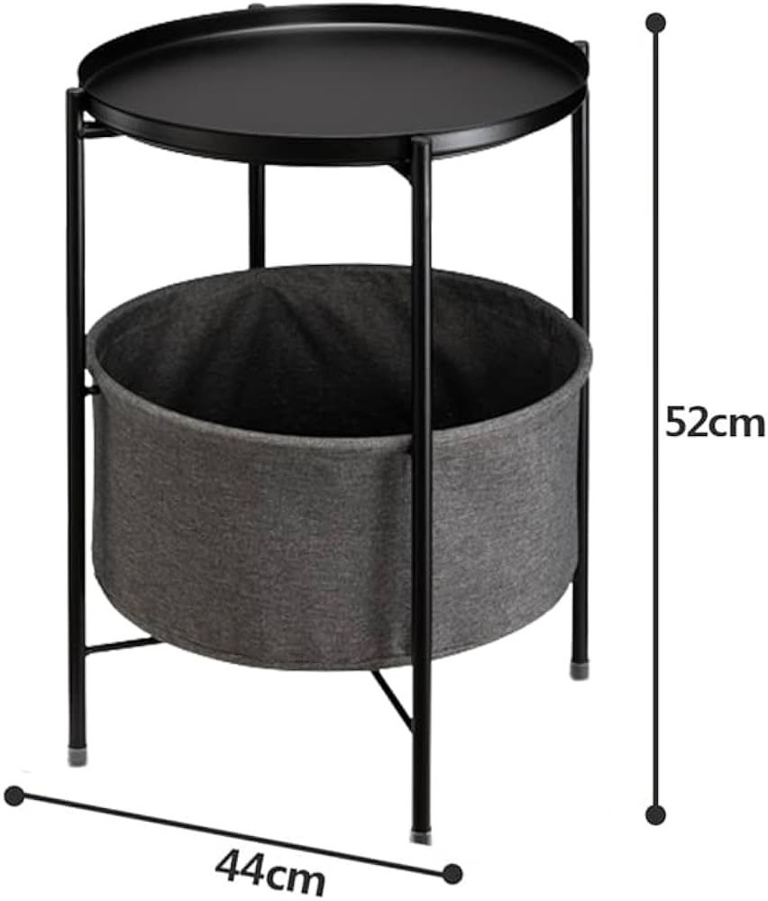 Made in Vietnam Two-tier living room coffee table - Round metal coffee table with fabric storage basket