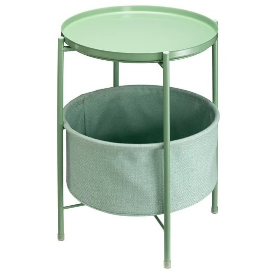 Made in Vietnam Two-tier living room coffee table - Round metal coffee table with fabric storage basket