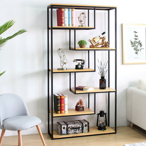 Vietnam cheap price 6 Tier Bookshelf Shelves Bookcase combine with metal and wood display shelves for Living room