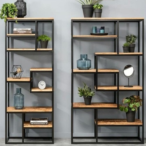 Vietnam cheap price 6 Tier Bookshelf Shelves Bookcase combine with metal and wood display shelves for Living room