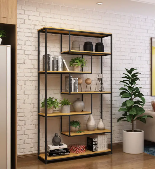 Vietnam cheap price 6 Tier Bookshelf Shelves Bookcase combine with metal and wood display shelves for Living room