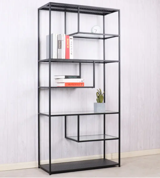 Vietnam cheap price 6 Tier Bookshelf Shelves Bookcase combine with metal and wood display shelves for Living room