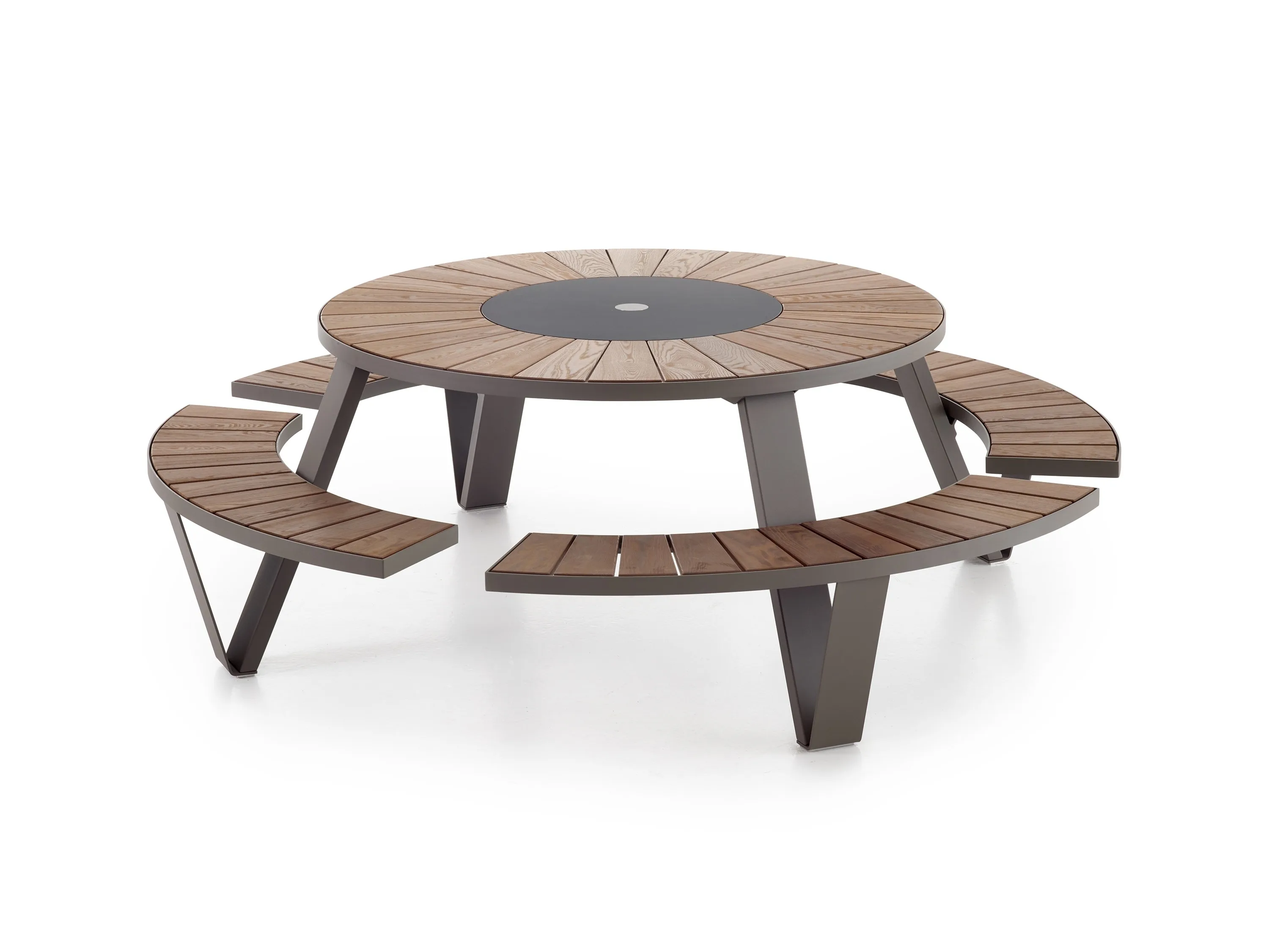 Modern Design Durable Metal Frame Wood Top And Seating Round Shape Table And Chairs Outdoor Indoor Patio Furniture