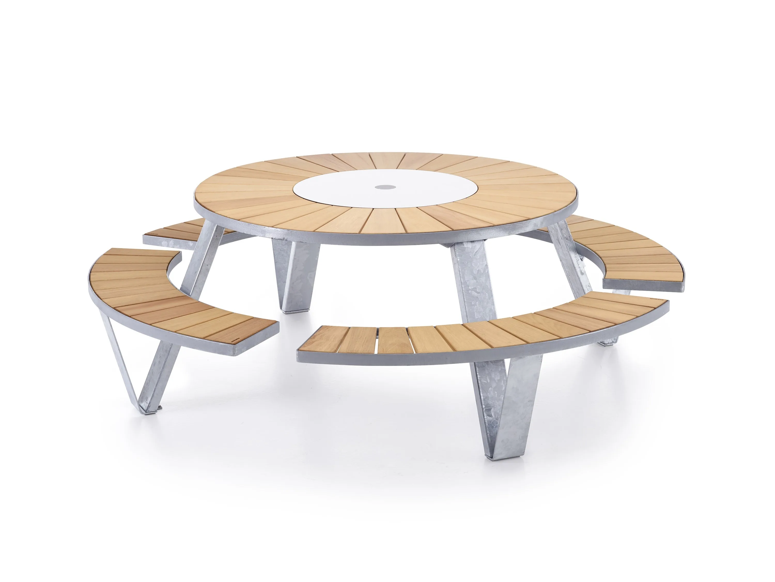 Modern Design Durable Metal Frame Wood Top And Seating Round Shape Table And Chairs Outdoor Indoor Patio Furniture