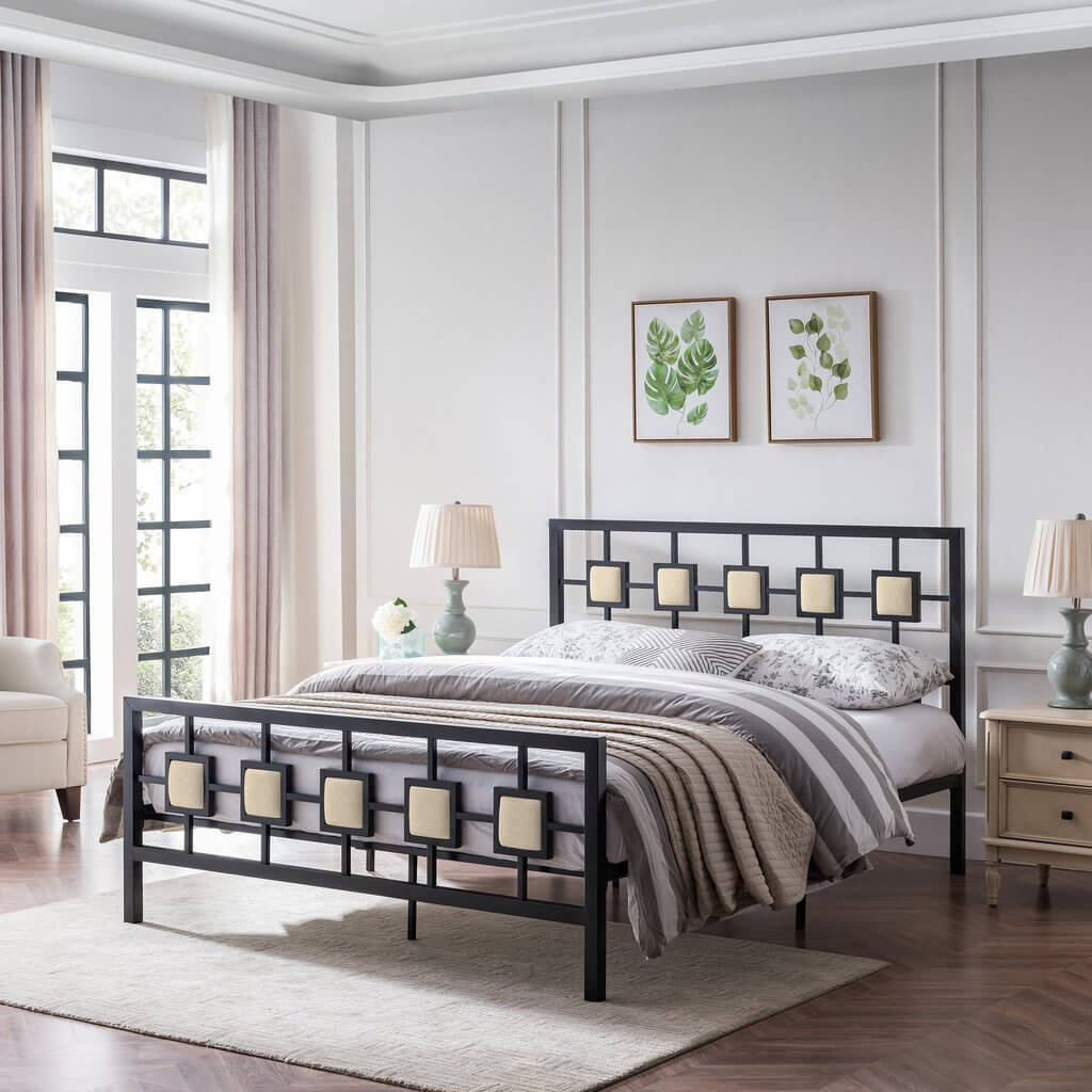 Customized size hardwood Manufacturer factory cheap Metal Bed Frame with Headboard and Footboard classical and luxury