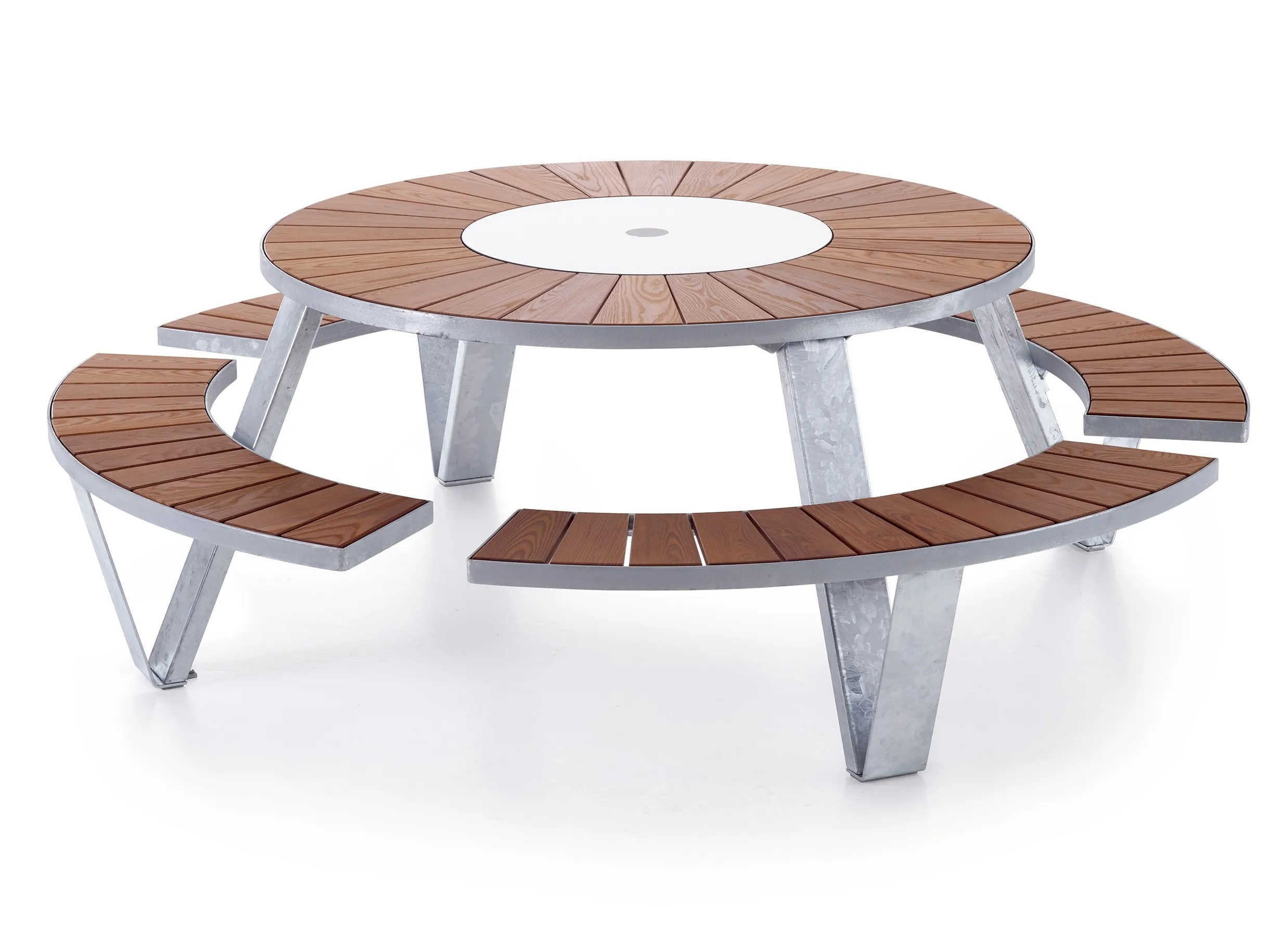 Modern Design Durable Metal Frame Wood Top And Seating Round Shape Table And Chairs Outdoor Indoor Patio Furniture