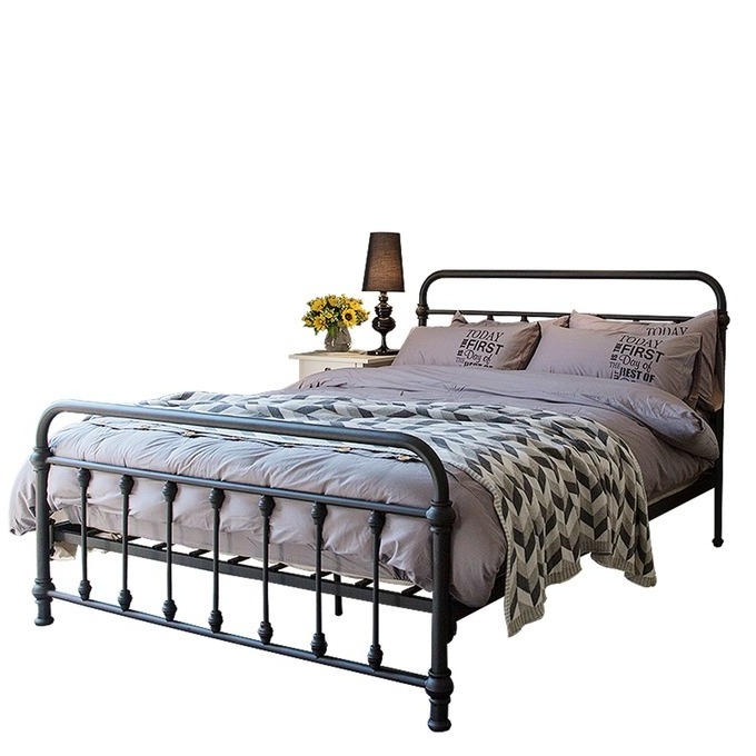 Customized size hardwood Manufacturer factory cheap Metal Bed Frame with Headboard and Footboard classical and luxury