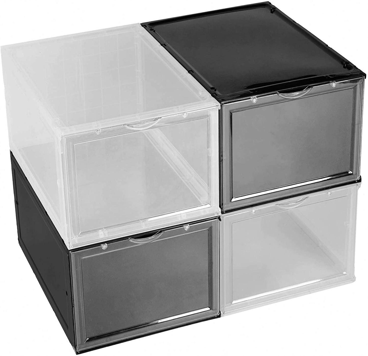 Loonde magnetic door and drop front clear shoe boxes with lids stackable