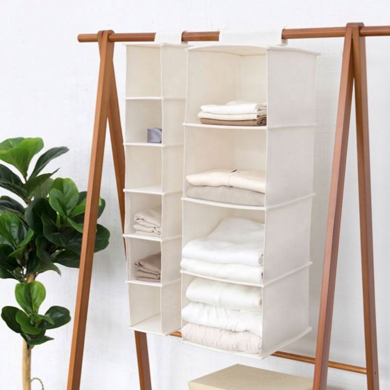 High Quality 6 Shelves White Foldable Fabric Hanging Closet Organizer Storage Bag