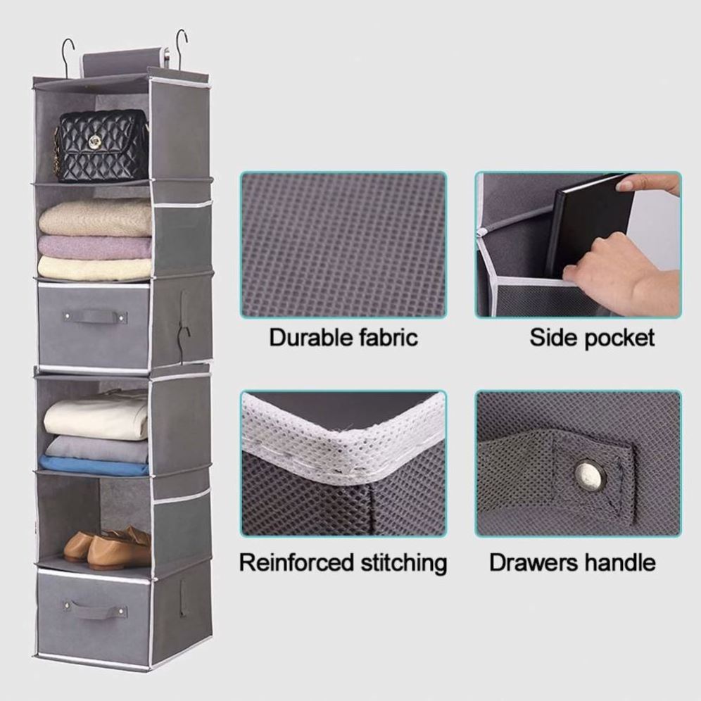 6-shelf Non Woven Space Saving Easy Use Drawers Collapsible Shelves Hanging Closet Organizer for Sweater Cloth Handbag Shoe Rack