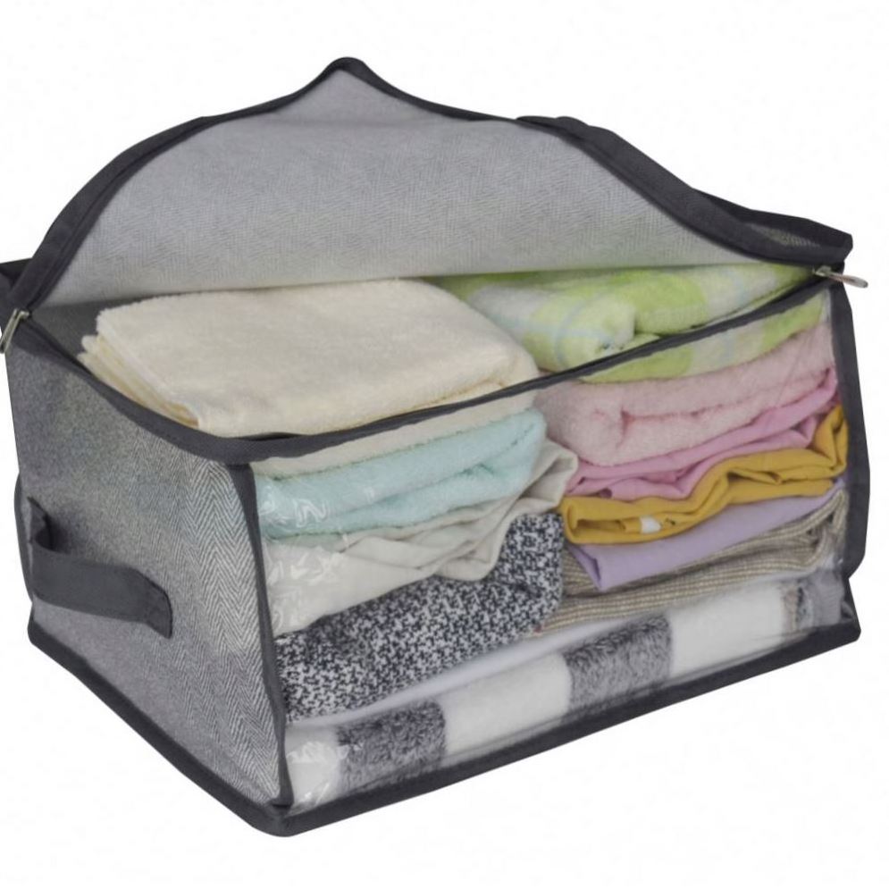 Home Foldable Storage Bag Non Woven Printing Fabric Underbed Bags With Plastic Lid