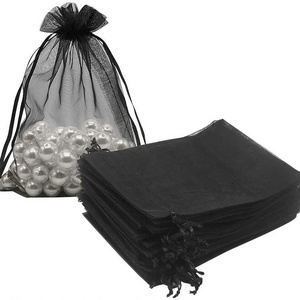 Black Organza Bags 5x7 inch 100pcs, Mesh Candy Bags Jewelry Pouches Drawstring Empty Sachet for Present Wedding Giveaways