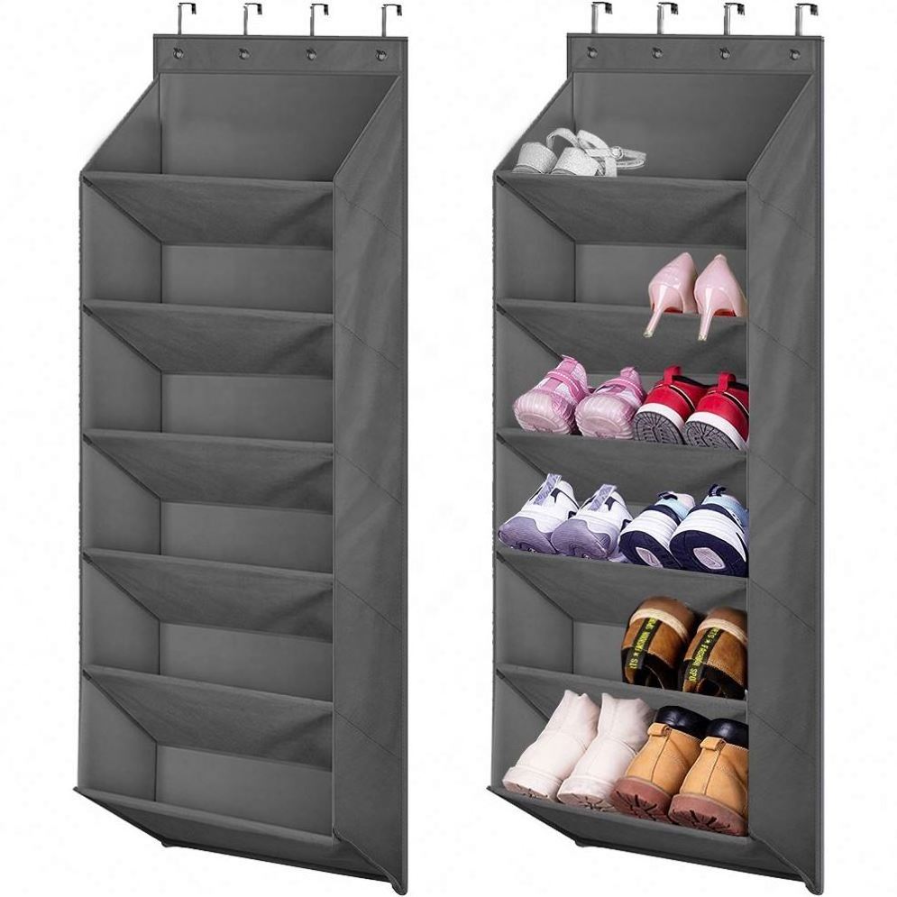 Save Your Space Top Quality Stand Non-woven- Fabric Folding Over The Door Shoe Storage Organizer with Metal Tube