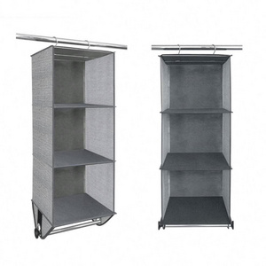 4 Section Fabric Closet Organizer Shelving with Built In Chrome Garment Rod Crosshatch Gray 2 Section Closet Organizer