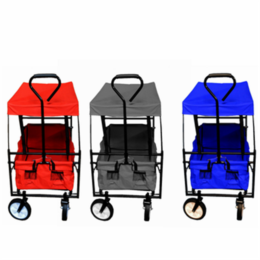 Large capacity fishing beach trolley cart collapsible canopy wagon cart seat for camping BBQ garden