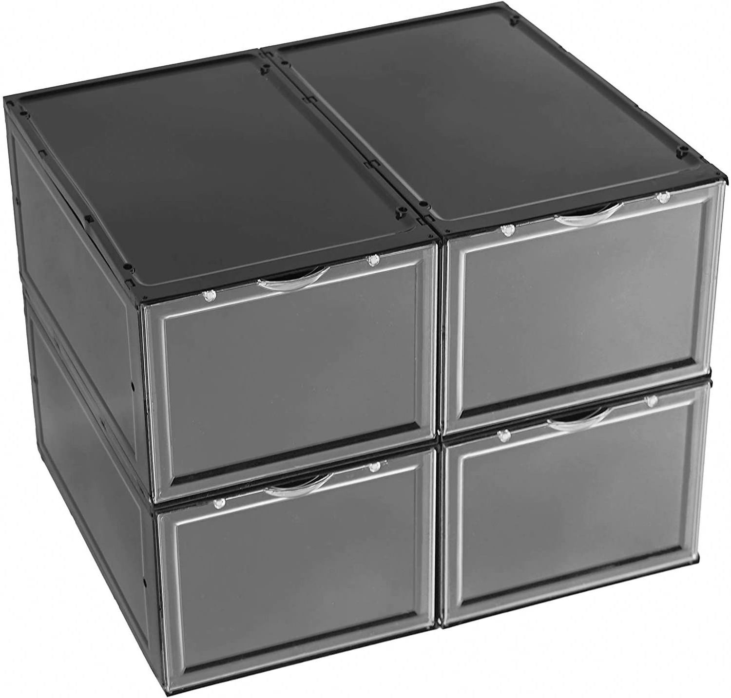 Loonde magnetic door and drop front clear shoe boxes with lids stackable