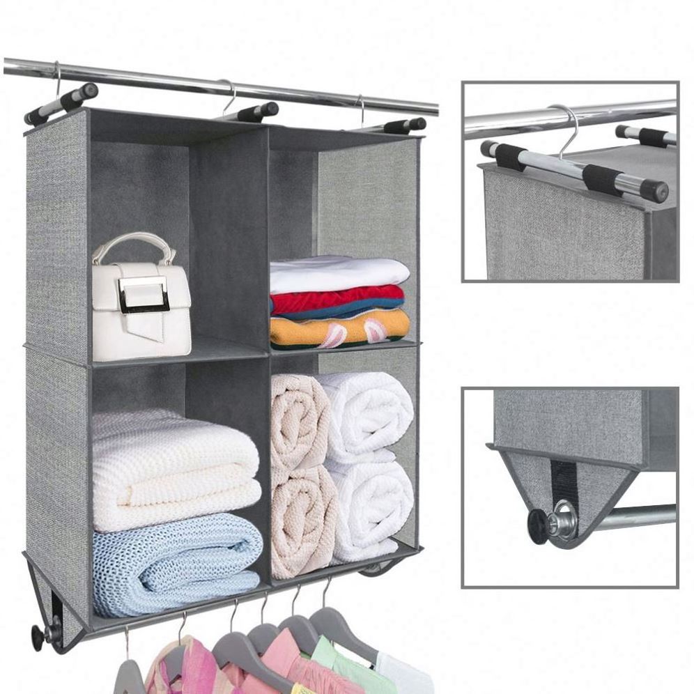 Multi functional Hanging Closet Space Saver Home and RV Closet Organizer Shelves 4 Shelf Hanging Closet Organizer with Rod