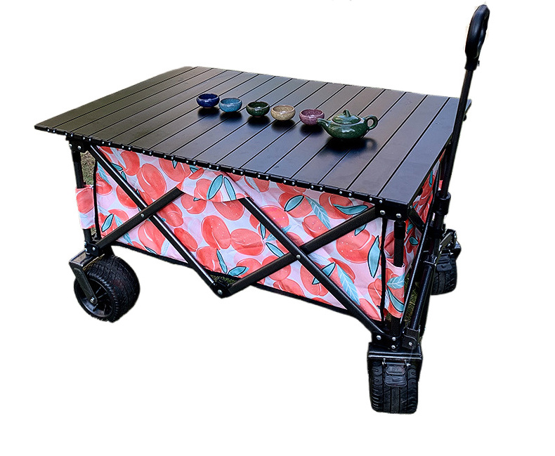 Manufacturer outdoor camping equipment wagon cart foldable beach trolley collapsible cart with table board