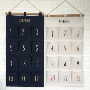 12 Pockets Cotton Linen Digital Hanging Storage Bag Behind Doors On Walls Wall Closet Organizer Door Hanging Storage Bag