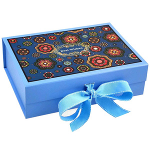 Recycled folding blue cardboard Magnet Flip Coated Paper packaging Box magnet closure gift box