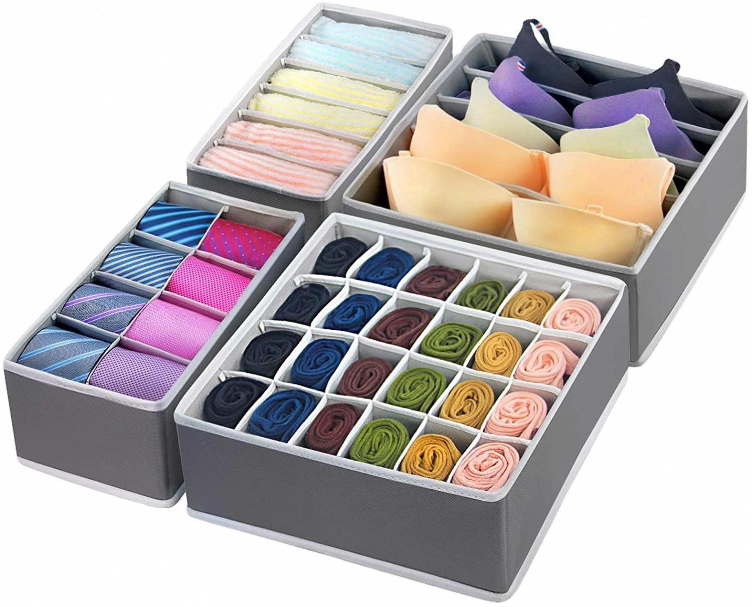 Divided Home Storage Boxes Collapsible Drawer Organizer for Tie Socks Bra Underwear Closet Fabric Storage Box