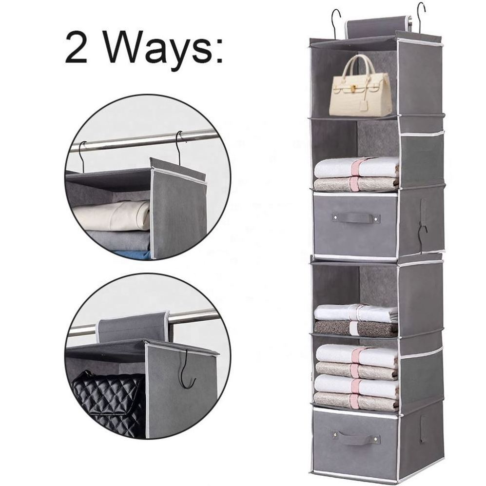 2022 New Hanging Closet Organizers 6-shelf Hanging Closet Storage Shelves PVC Storage Boxes & Bins Stainless Steel Square Sewing