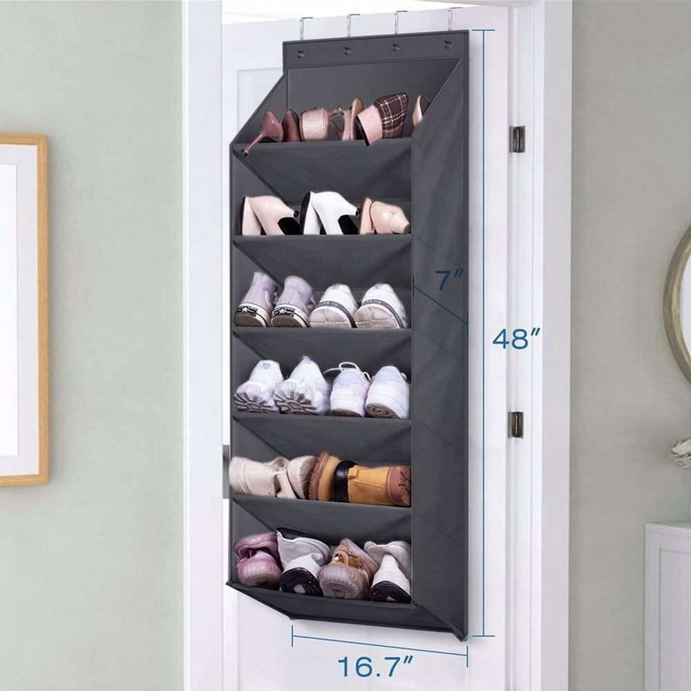 Save Your Space Top Quality Stand Non-woven- Fabric Folding Over The Door Shoe Storage Organizer with Metal Tube