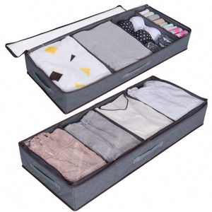 Foldable Nonwoven Clear PVC Window Underbed Storage Organizer Breathable Clothes Blankets Duvet Storage Bags for Bedrooms