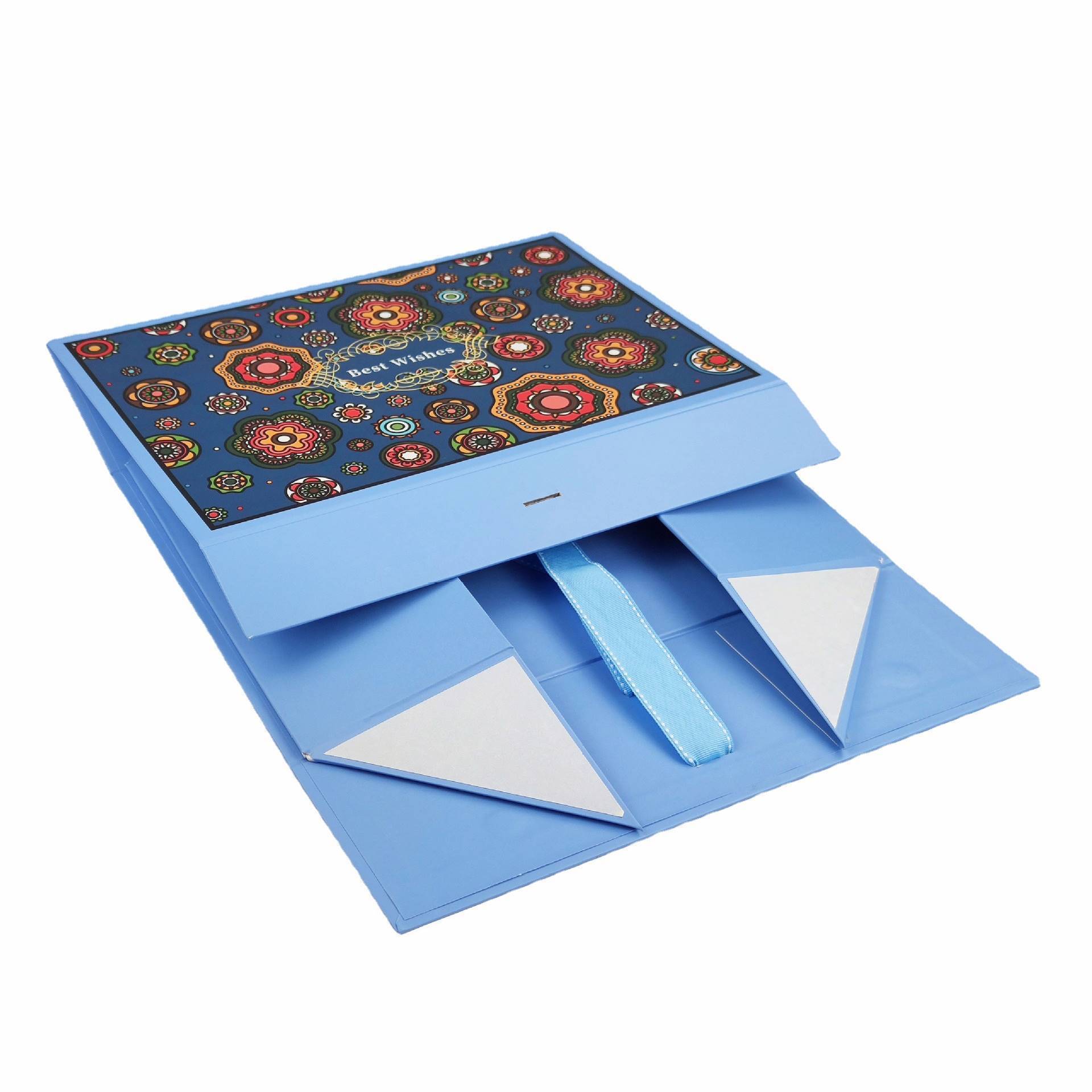 Recycled folding blue cardboard Magnet Flip Coated Paper packaging Box magnet closure gift box