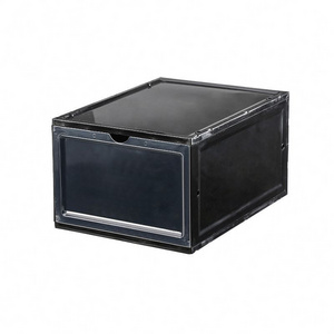 Loonde magnetic door and drop front clear shoe boxes with lids stackable