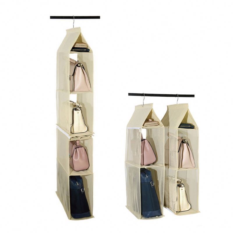 Multilayers foldable shelf home hanging organizer dust proof clear purse bag hanging mesh storage closet organizer