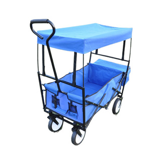 Large capacity fishing beach trolley cart collapsible canopy wagon cart seat for camping BBQ garden