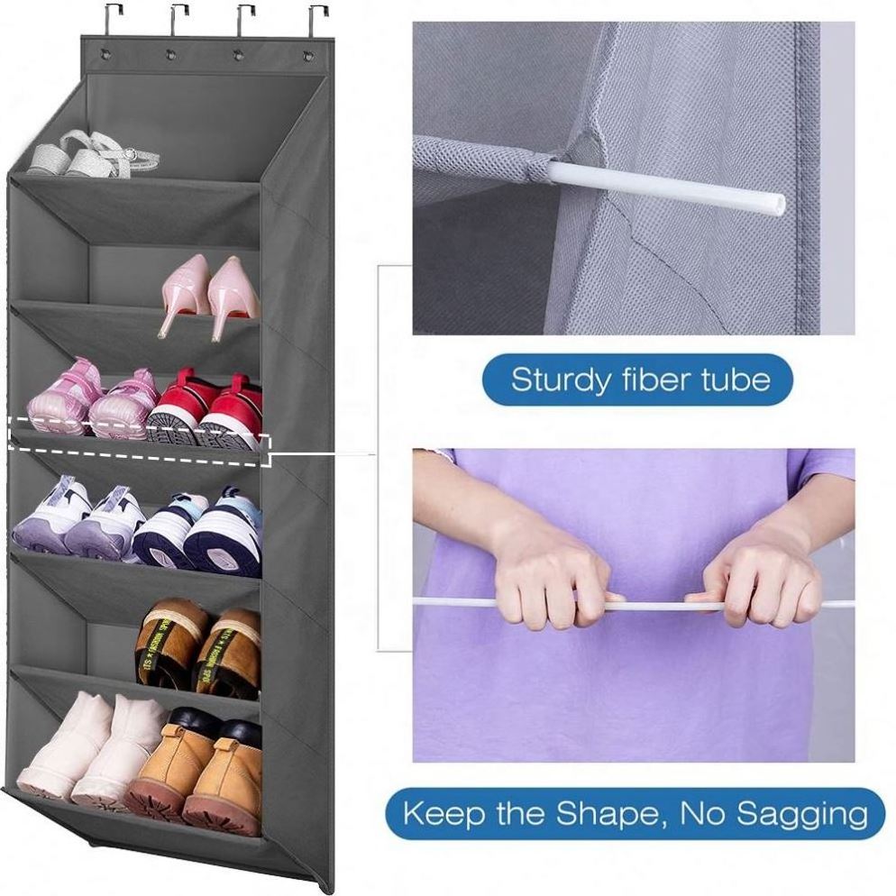 Save Your Space Top Quality Stand Non-woven- Fabric Folding Over The Door Shoe Storage Organizer with Metal Tube