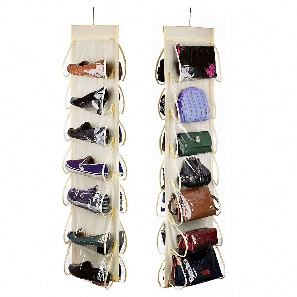 Foldable Storage Bag 12 Pockets Hanging Shoe Rack Hanging Shoe Organizer Fabric Storage Bag With Hook