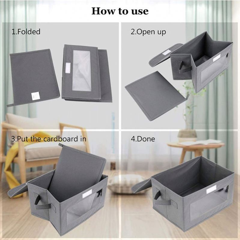 Fabric Storage Baskets with Handle Collapsible Organizer Closet Storage Box with Clear Window for Clothes