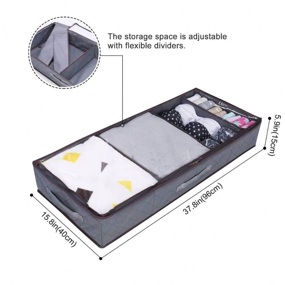 Foldable Nonwoven Clear PVC Window Underbed Storage Organizer Breathable Clothes Blankets Duvet Storage Bags for Bedrooms