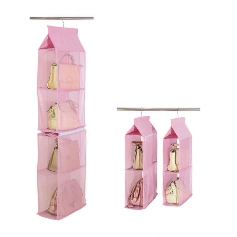 Multilayers foldable shelf home hanging organizer dust proof clear purse bag hanging mesh storage closet organizer