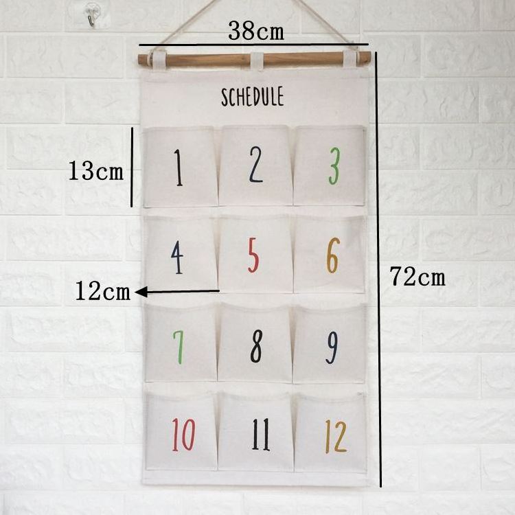 12 Pockets Cotton Linen Digital Hanging Storage Bag Behind Doors On Walls Wall Closet Organizer Door Hanging Storage Bag