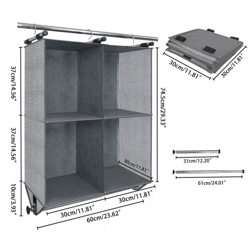 Multi functional Hanging Closet Space Saver Home and RV Closet Organizer Shelves 4 Shelf Hanging Closet Organizer with Rod