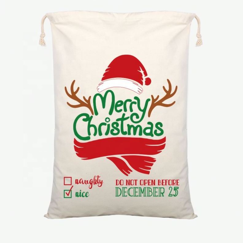 Santa Bag Christmas Sacks Stocking Gift Sack Present Storage Bag with Drawstrings