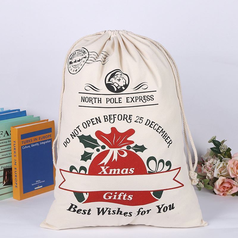 Santa Bag Christmas Sacks Stocking Gift Sack Present Storage Bag with Drawstrings