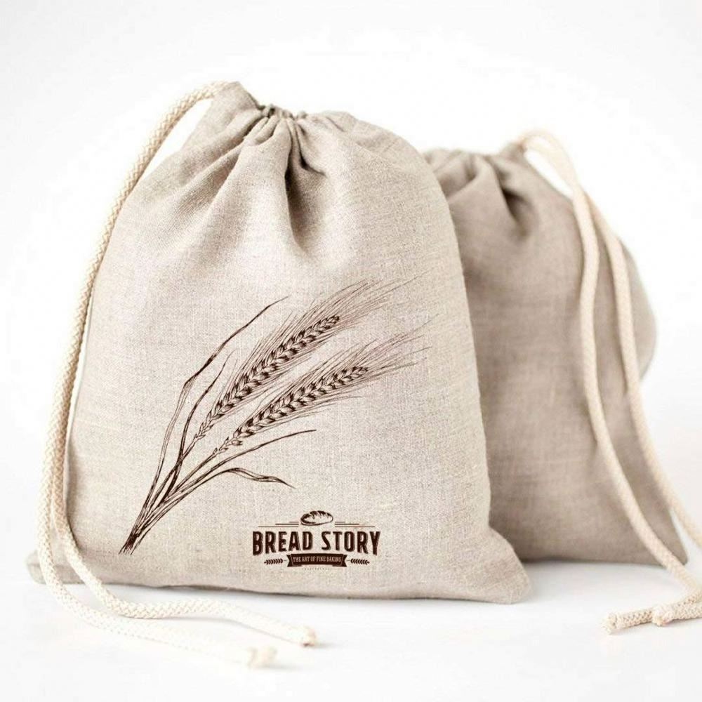 Custom eco friendly reusable organic canvas cotton linen bread bag