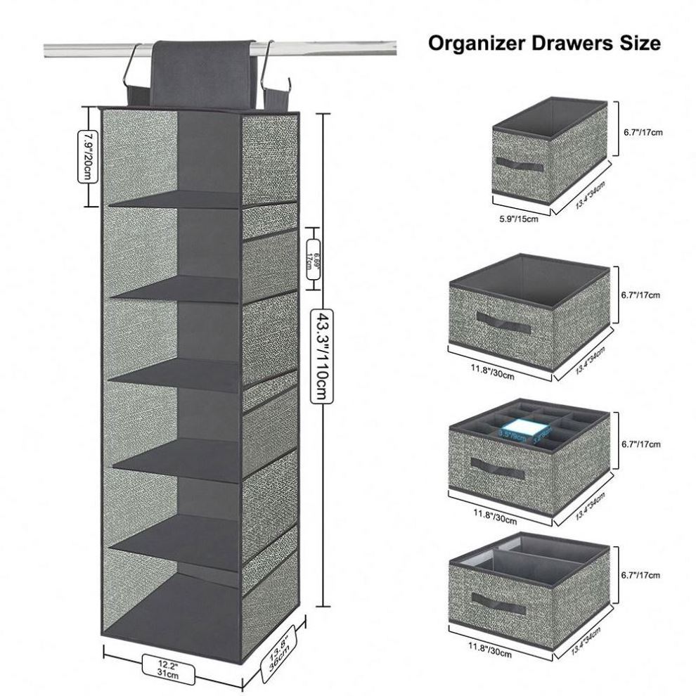 3 Divisible Drawers 6-Shelf Hanging Closet Organizer Hanging Shelves for Closet