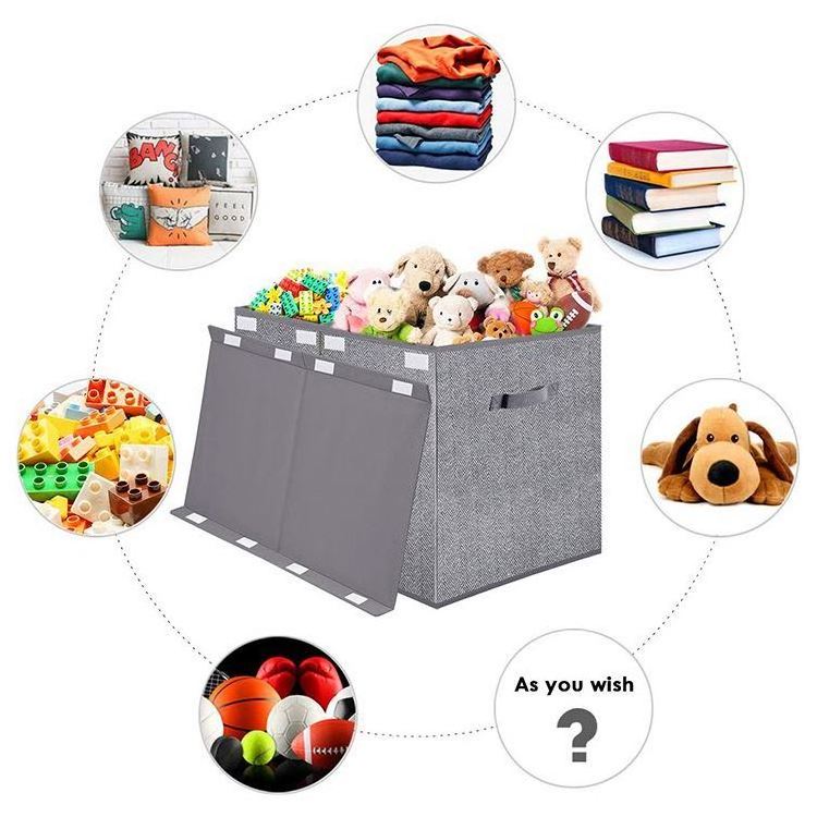 Grey Toy Chest with Flip-Top Lid Collapsible Clothing Storage Organizer Toy Basket Storage Box