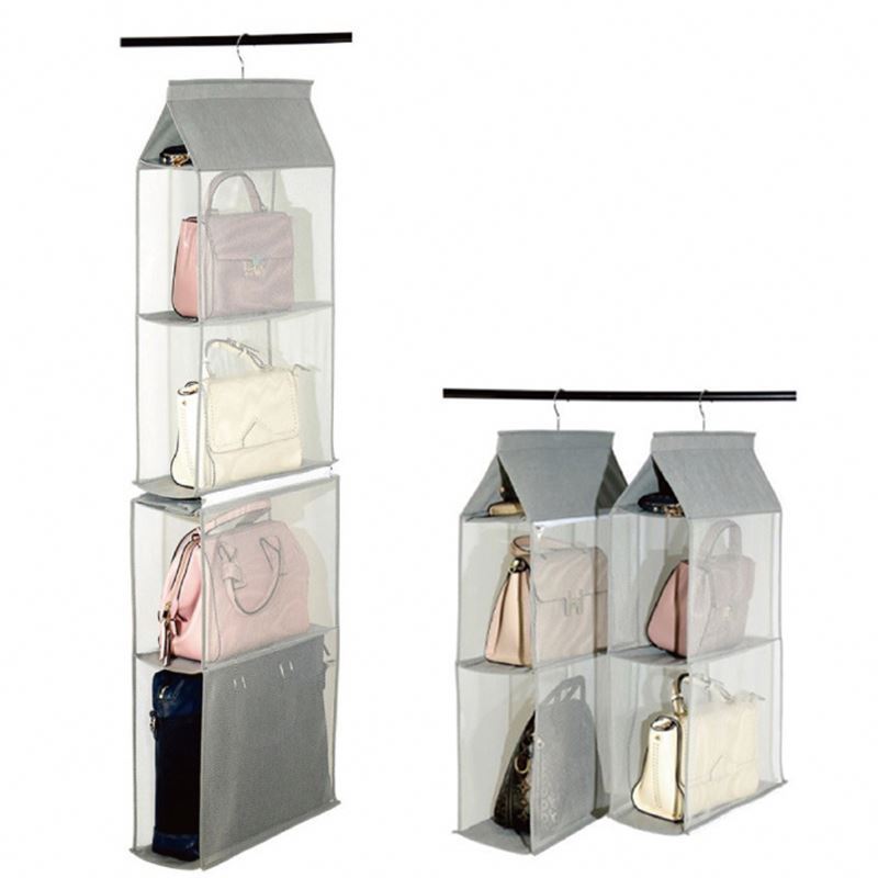 Multilayers foldable shelf home hanging organizer dust proof clear purse bag hanging mesh storage closet organizer