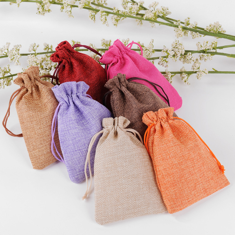 Custom Logo Burlap Gift Bags with Drawstring Linen Jewelry Pouches Wedding Hessian Jute Bags for Birthday Jewelry