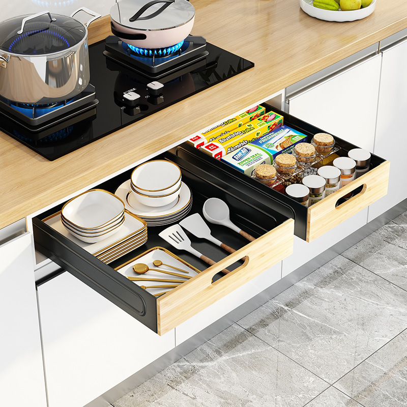 Pull Out Drawer for Cabinet, Metal Slide Out Shelf Fixed with Adhesive Nano Film, Multi-Purpose Cabinet Organizer